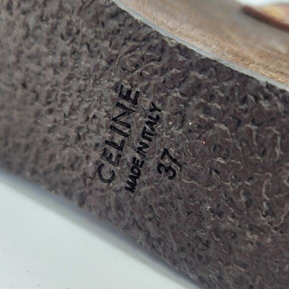 Celine Wooden Platform Wedge Sandals Tan Leather Gold Studs 37 (US 7) - Picture 8 of 17